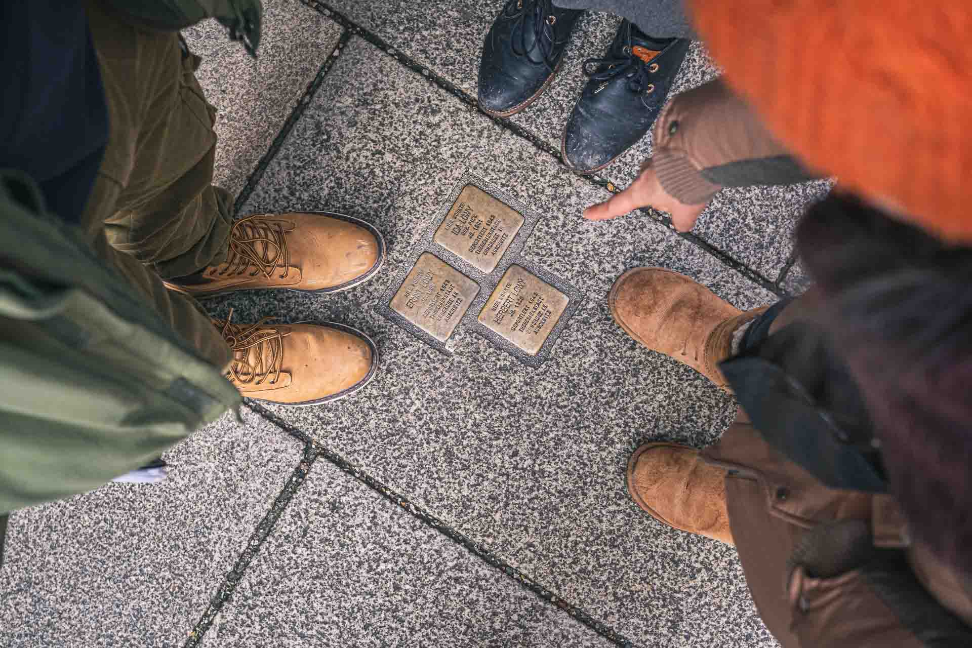 Stumbling stones on a guided tour